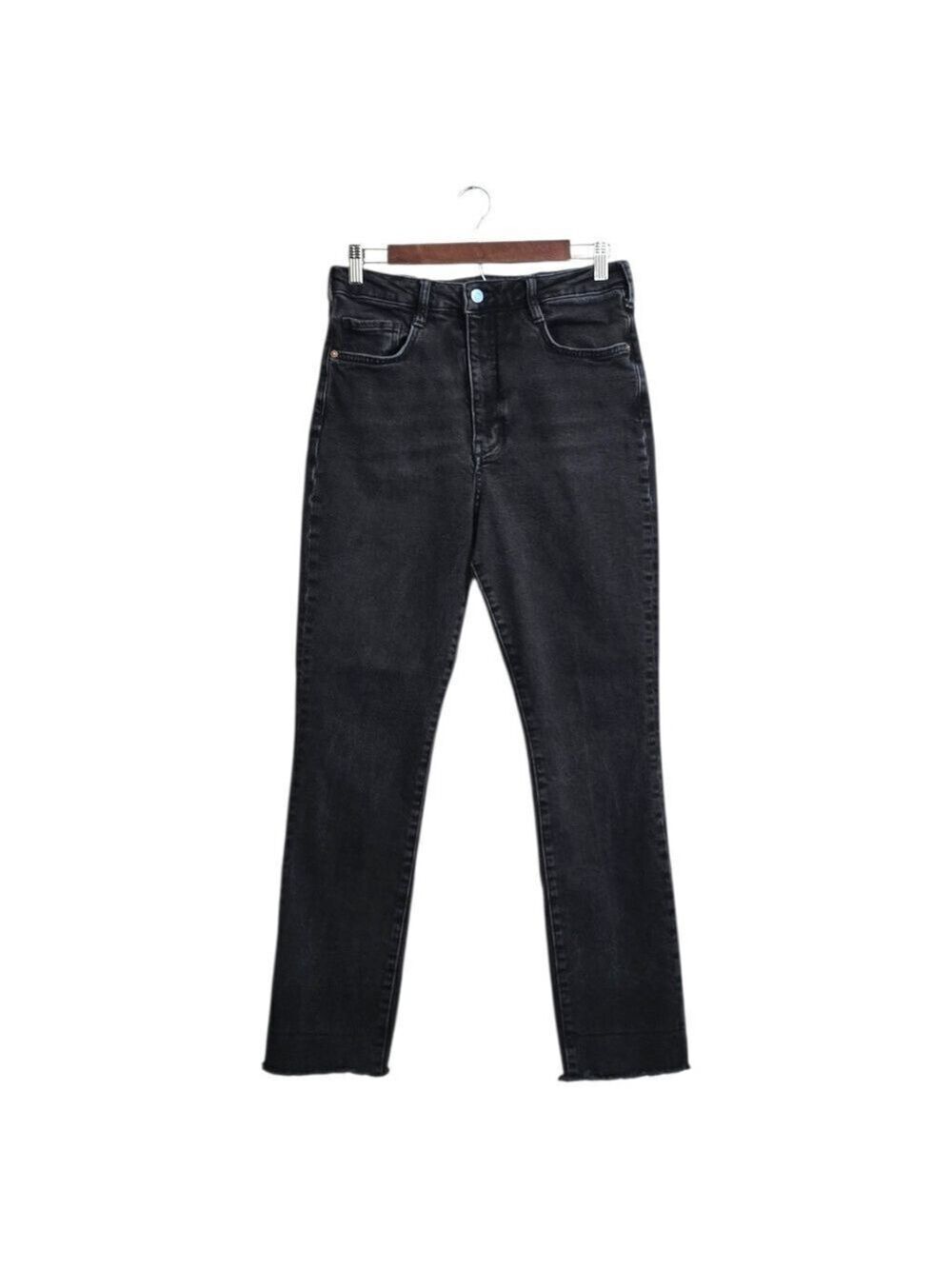 Pilcro The Cigarette Slim Straight Raw Hem Jeans In Washed Black Sz 31